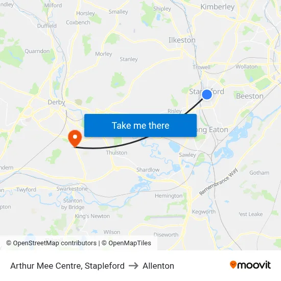 Arthur Mee Centre, Stapleford to Allenton map