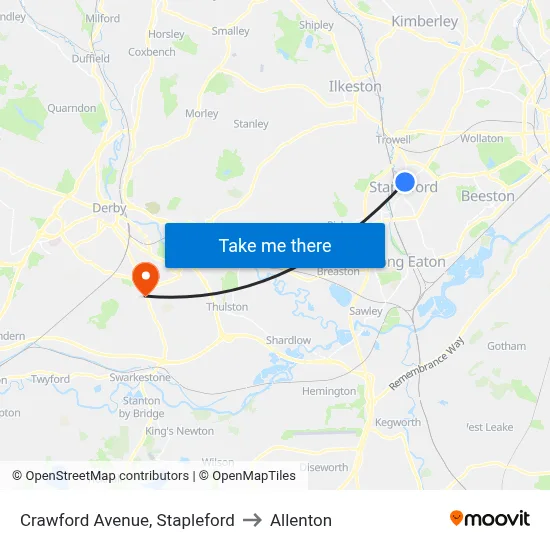 Crawford Avenue, Stapleford to Allenton map