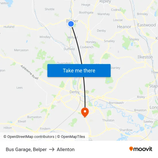 Bus Garage, Belper to Allenton map