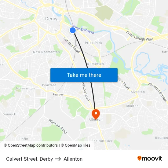 Calvert Street, Derby to Allenton map