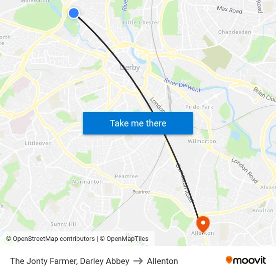 The Jonty Farmer, Darley Abbey to Allenton map