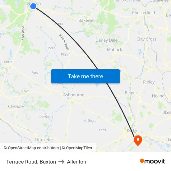 Terrace Road, Buxton to Allenton map