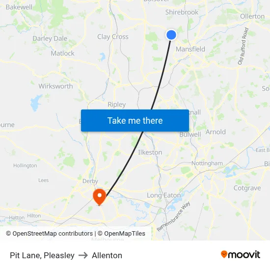 Pit Lane, Pleasley to Allenton map