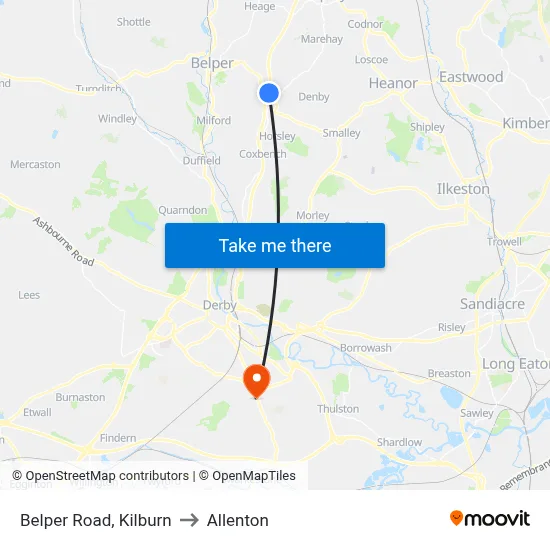 Belper Road, Kilburn to Allenton map