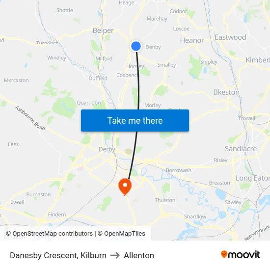 Danesby Crescent, Kilburn to Allenton map