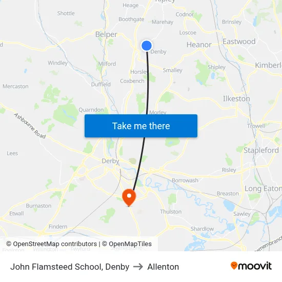 John Flamsteed School, Denby to Allenton map
