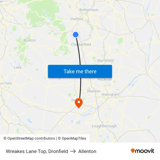 Wreakes Lane Top, Dronfield to Allenton map