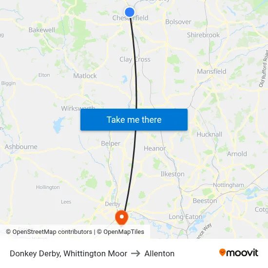 Donkey Derby, Whittington Moor to Allenton map