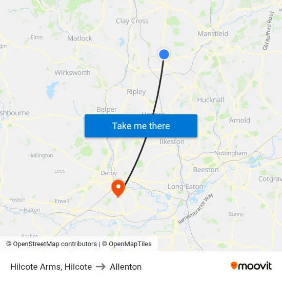 Hilcote Arms, Hilcote to Allenton map