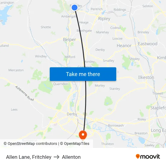 Allen Lane, Fritchley to Allenton map