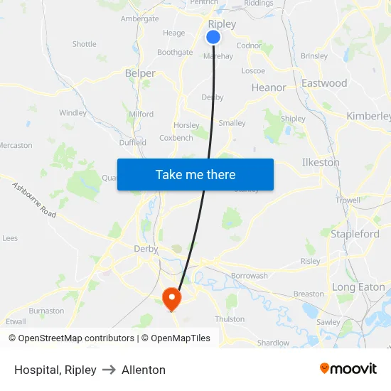 Hospital, Ripley to Allenton map