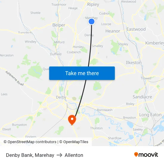 Denby Bank, Marehay to Allenton map