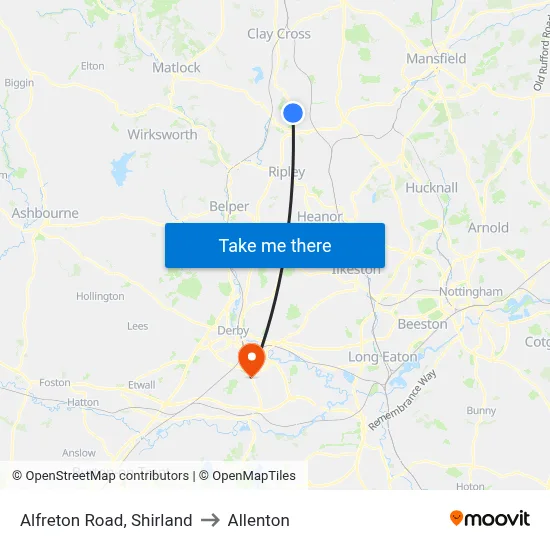 Alfreton Road, Shirland to Allenton map
