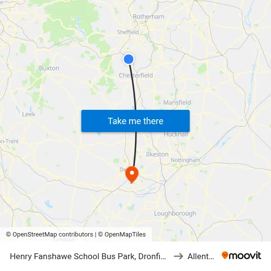 Henry Fanshawe School Bus Park, Dronfield to Allenton map
