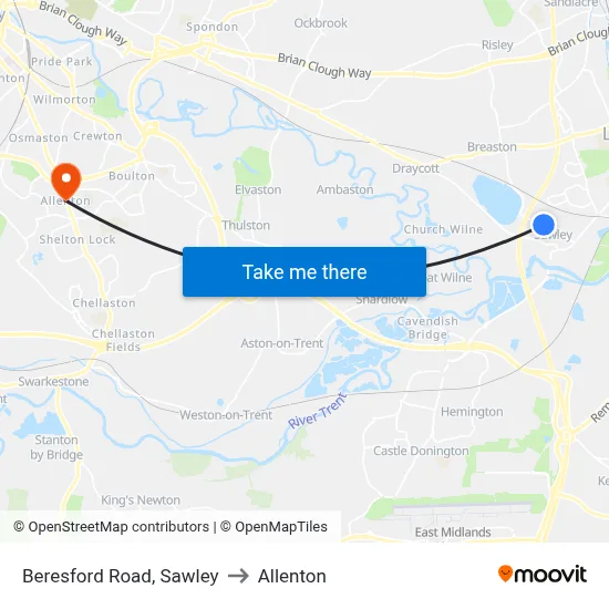 Beresford Road, Sawley to Allenton map