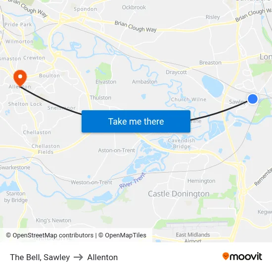 The Bell, Sawley to Allenton map