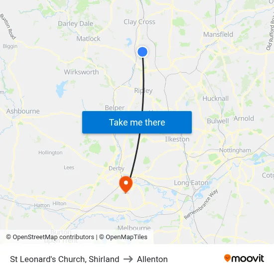 St Leonard's Church, Shirland to Allenton map