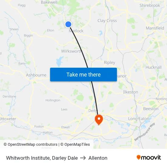 Whitworth Institute, Darley Dale to Allenton map