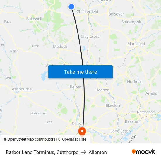 Barber Lane Terminus, Cutthorpe to Allenton map