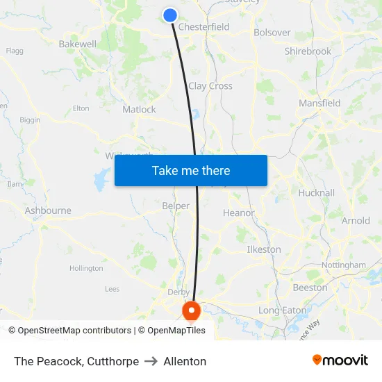 The Peacock, Cutthorpe to Allenton map
