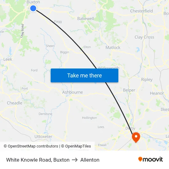 White Knowle Road, Buxton to Allenton map