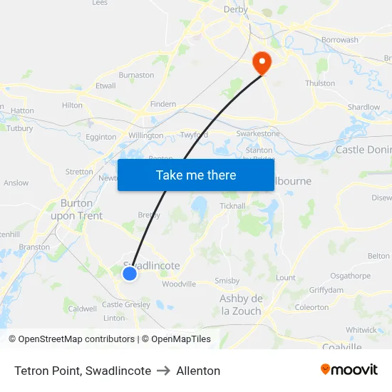 Tetron Point, Swadlincote to Allenton map