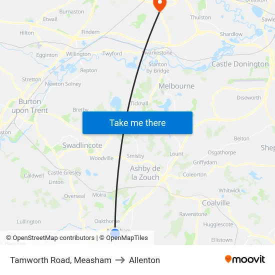 Tamworth Road, Measham to Allenton map