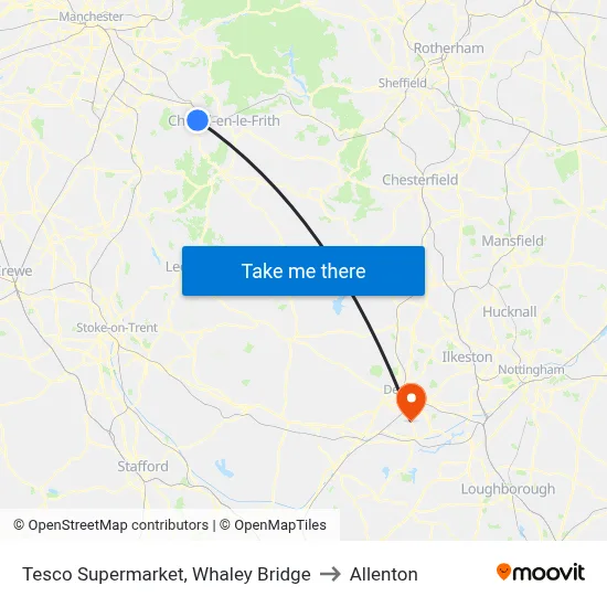 Tesco Supermarket, Whaley Bridge to Allenton map