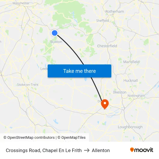 Crossings Road, Chapel En Le Frith to Allenton map