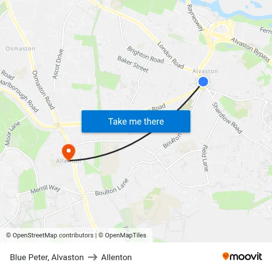 Blue Peter, Alvaston to Allenton map