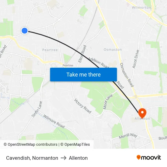 Cavendish, Normanton to Allenton map