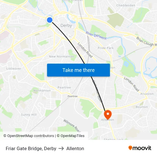 Friar Gate Bridge, Derby to Allenton map