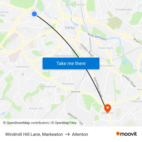 Windmill Hill Lane, Markeaton to Allenton map