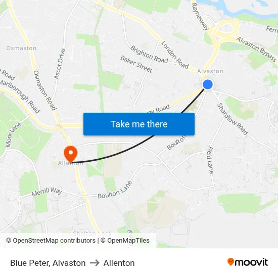 Blue Peter, Alvaston to Allenton map