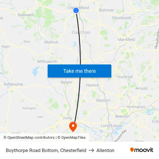 Boythorpe Road Bottom, Chesterfield to Allenton map