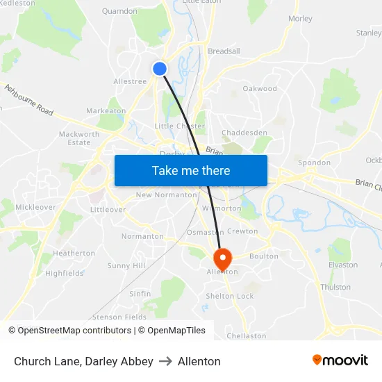 Church Lane, Darley Abbey to Allenton map