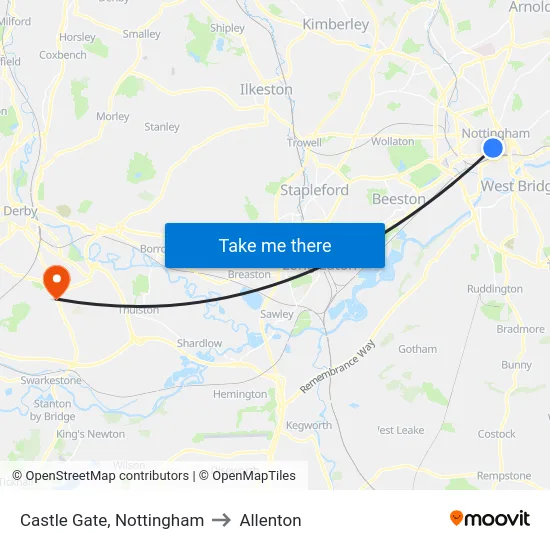 Castle Gate, Nottingham to Allenton map