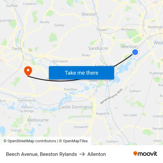 Beech Avenue, Beeston Rylands to Allenton map