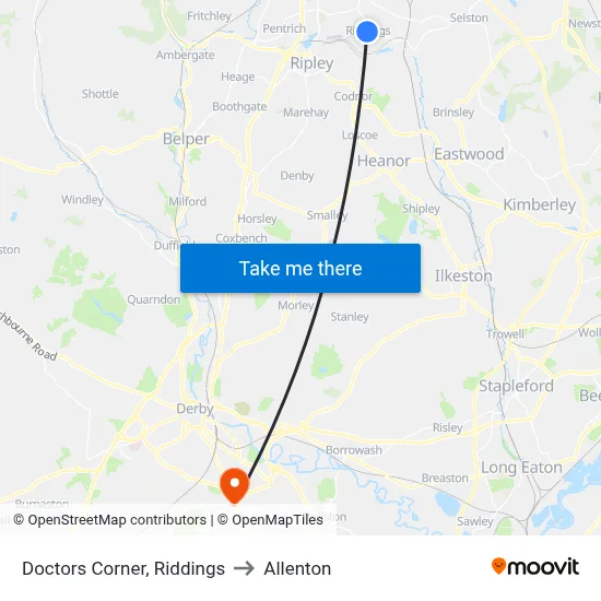 Doctors Corner, Riddings to Allenton map