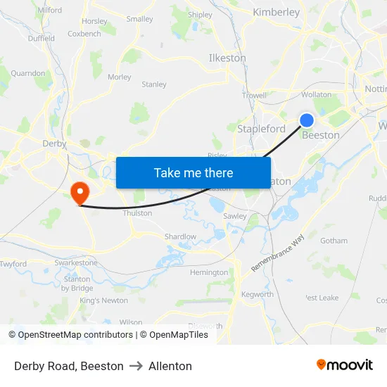 Derby Road, Beeston to Allenton map