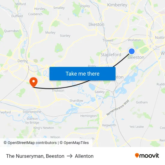 The Nurseryman, Beeston to Allenton map