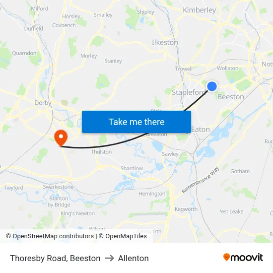 Thoresby Road, Beeston to Allenton map