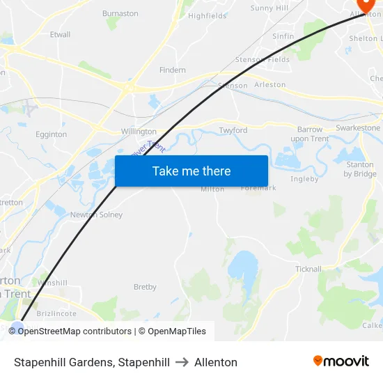 Stapenhill Gardens, Stapenhill to Allenton map