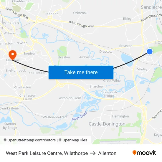 West Park Leisure Centre, Wilsthorpe to Allenton map