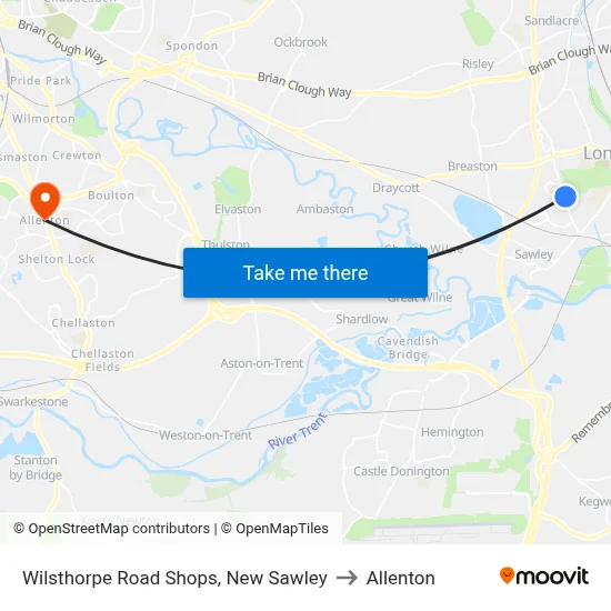 Wilsthorpe Road Shops, New Sawley to Allenton map