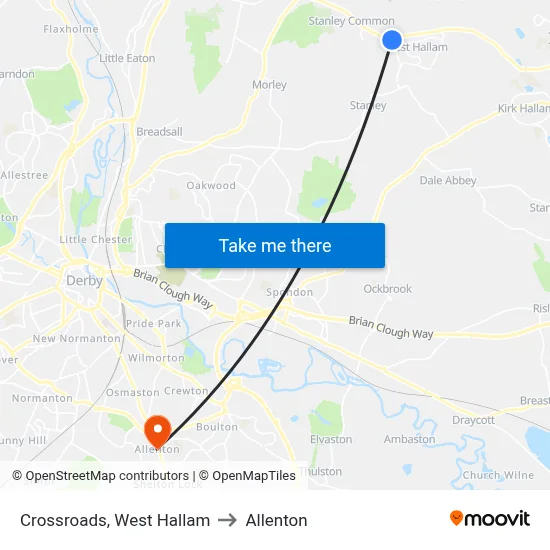 Crossroads, West Hallam to Allenton map