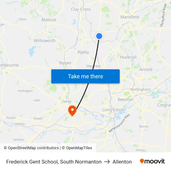Frederick Gent School, South Normanton to Allenton map