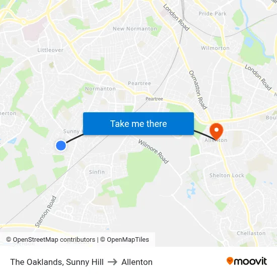 The Oaklands, Sunny Hill to Allenton map