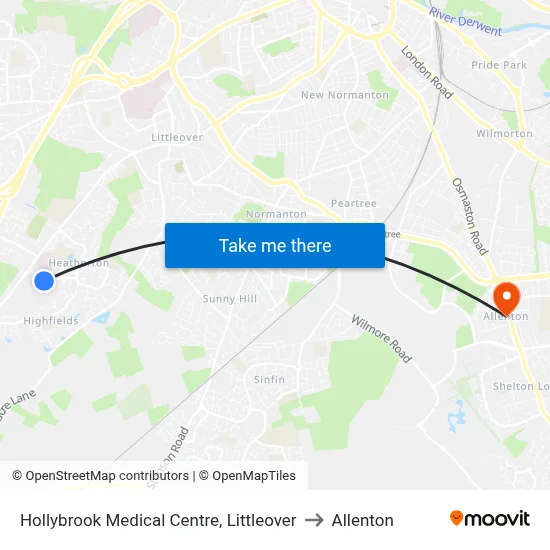 Hollybrook Medical Centre, Littleover to Allenton map