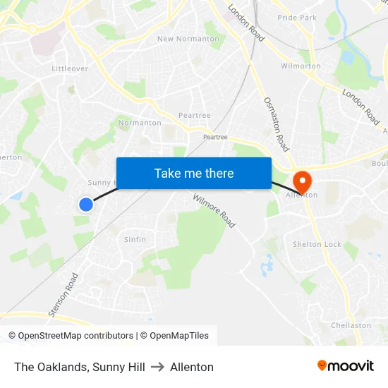 The Oaklands, Sunny Hill to Allenton map